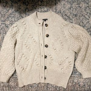 Who What Wear Cream Puffy Sleeve Cardigan